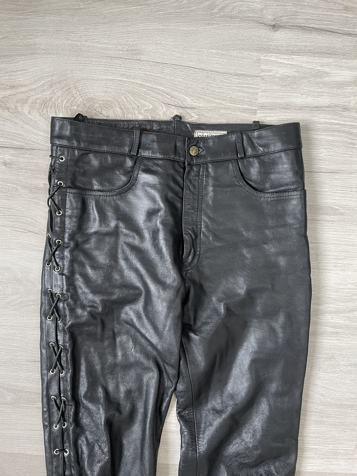 Japanese Brand × Leather × Vintage Vintage Casual Moto Pants Leather Size US 36 / EU 52 - 3 Thumbnail