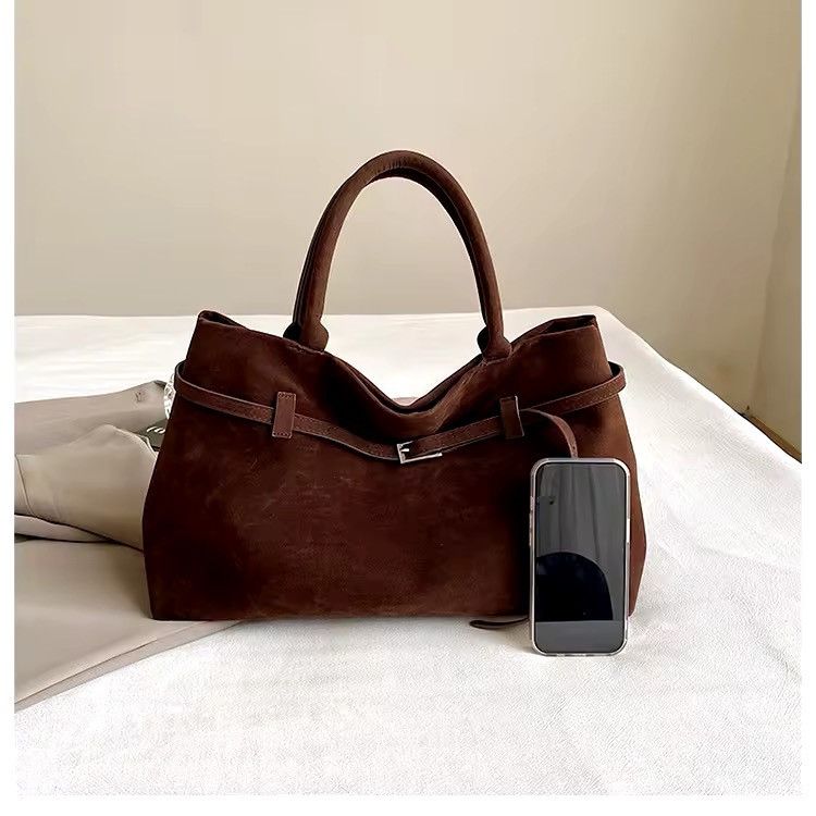 Vintage Retro 90s style suede hobo shoulder trendy brown bag y2k Size ONE SIZE - 4 Thumbnail