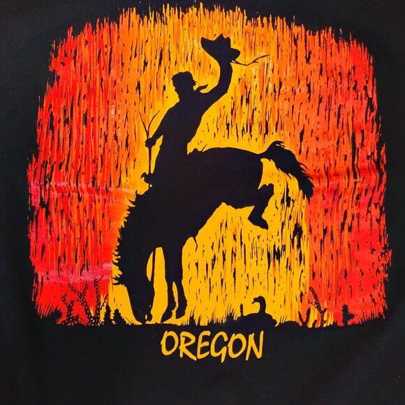 Jerzees DS Vintage 90s Oregon Cowboy Bronco Horseback T-Shirt Size US L / EU 52-54 / 3 - 1 Thumbnail