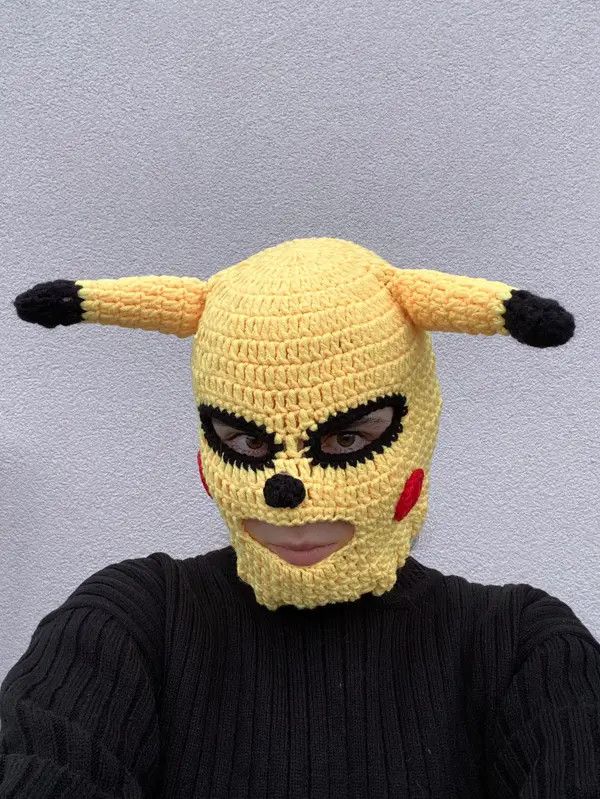 Handmade Handmade Knitted Balaclava Hat Pikachu Pokemon Devil Style Size ONE SIZE - 7 Thumbnail