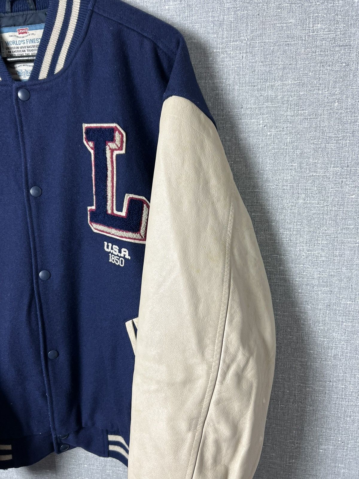 Levi's × Levi's Vintage Clothing Vintage Levis USA Varsity Bomber Jacket Leather Sleeves Size US L / EU 52-54 / 3 - 6 Thumbnail