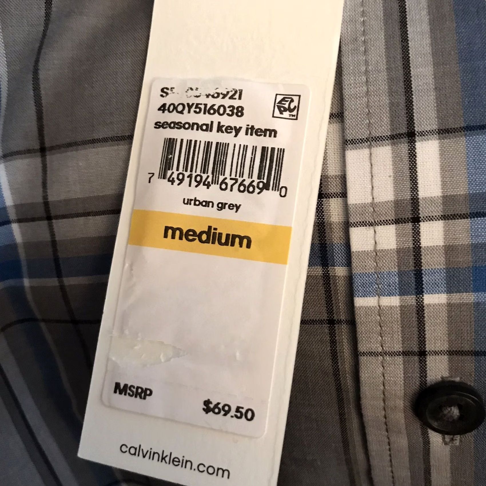 Calvin Klein Calvin Klein Shirt Mens Medium Urban Grey Plaid Lightweight Cotton Blend Button-Up Casual NEW Size US M / EU 48-50 / 2 - 4 Thumbnail