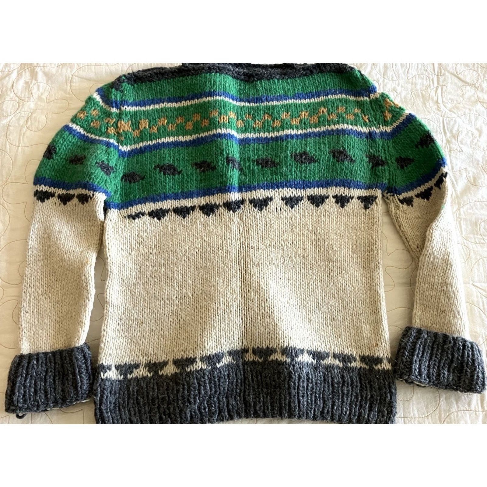 Vintage VINTAGE Grunge Chunky Knit Sweater XL Women Pull Over White Green 90s Mens Women? Size XL / US 12-14 / IT 48-50 - 2 Thumbnail