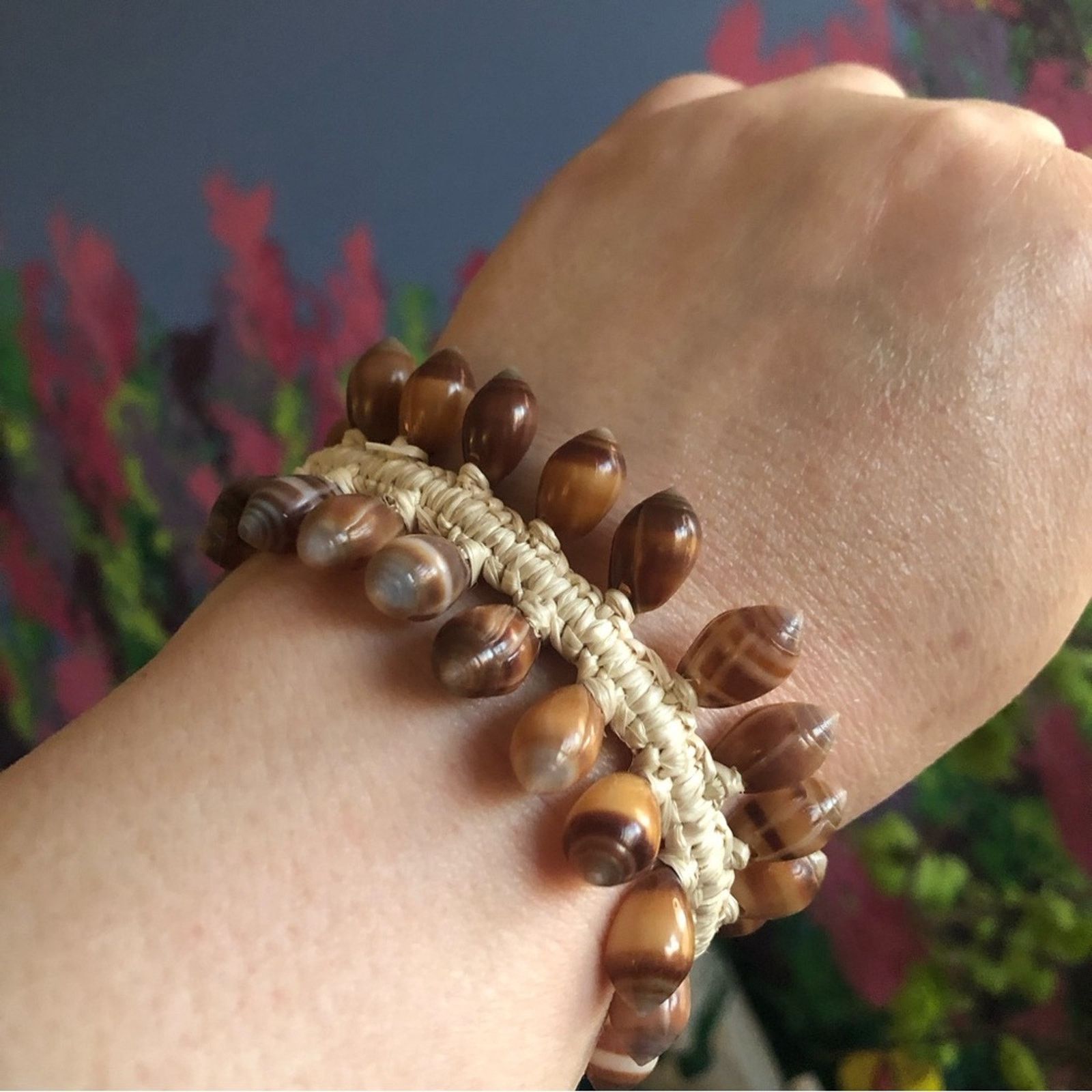 Handmade Handcrafted boho resin coated shell braided bracelet Size ONE SIZE - 1 Thumbnail