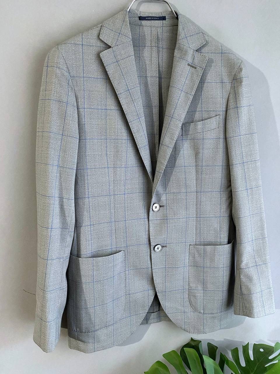 Boggi Boggi Milano 120's Wool Gray/Blue Сhecked Men's Blazer, 46R Size 46R - 3 Thumbnail