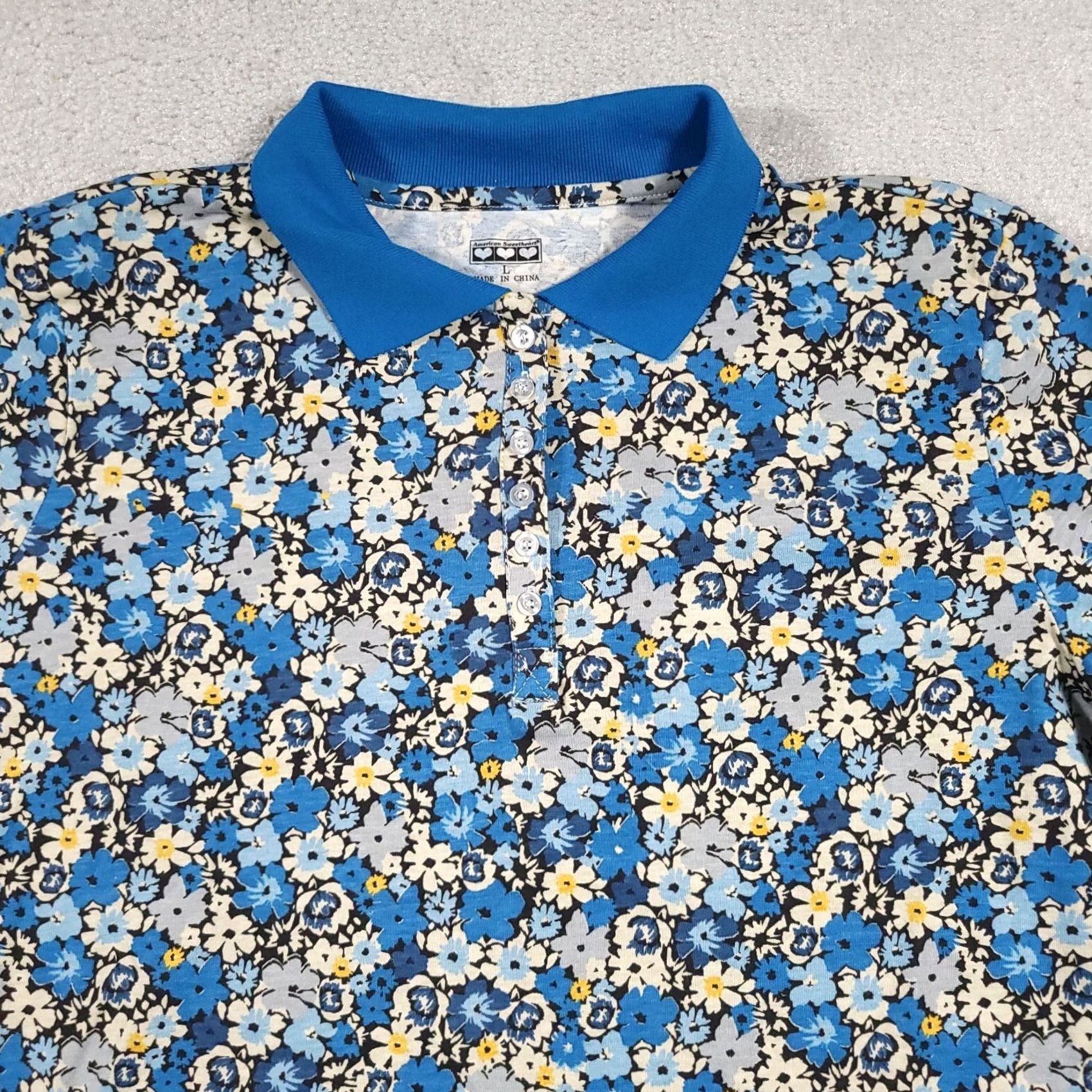Vintage American Sweetheart Shirt Women's Large Blue Floral Long Sleeve Collared Button-Up Shirt Size L / US 10 / IT 46 - 3 Thumbnail