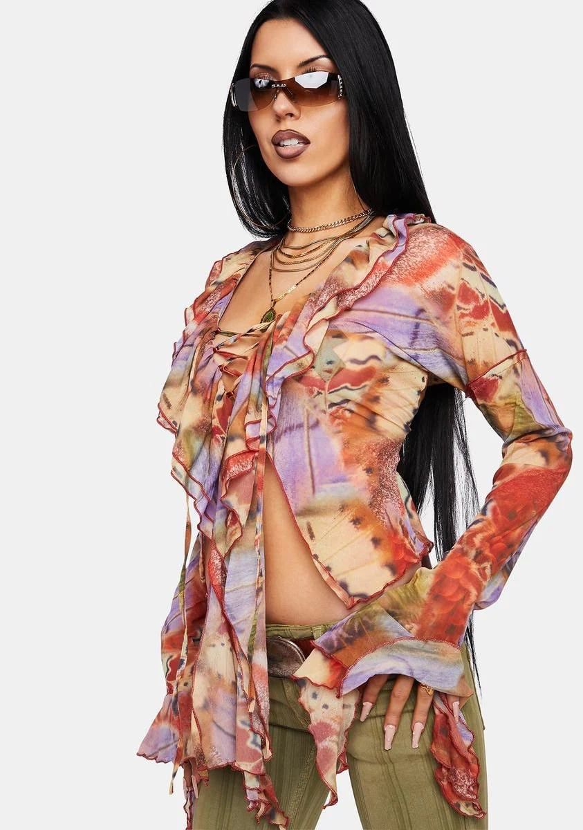Jaded London Jaded London mesh blouse with lace up Vintage JPG Style Size XS / US 0-2 / IT 36-38 - 1 Thumbnail