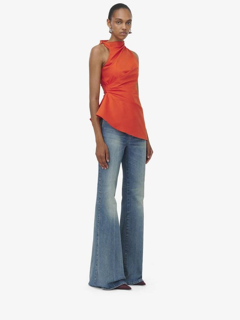 Alexander McQueen o1srvl11e0226 Asymmetric Gathered Blouse In Orange Size M / US 6-8 / IT 42-44 - 4 Thumbnail
