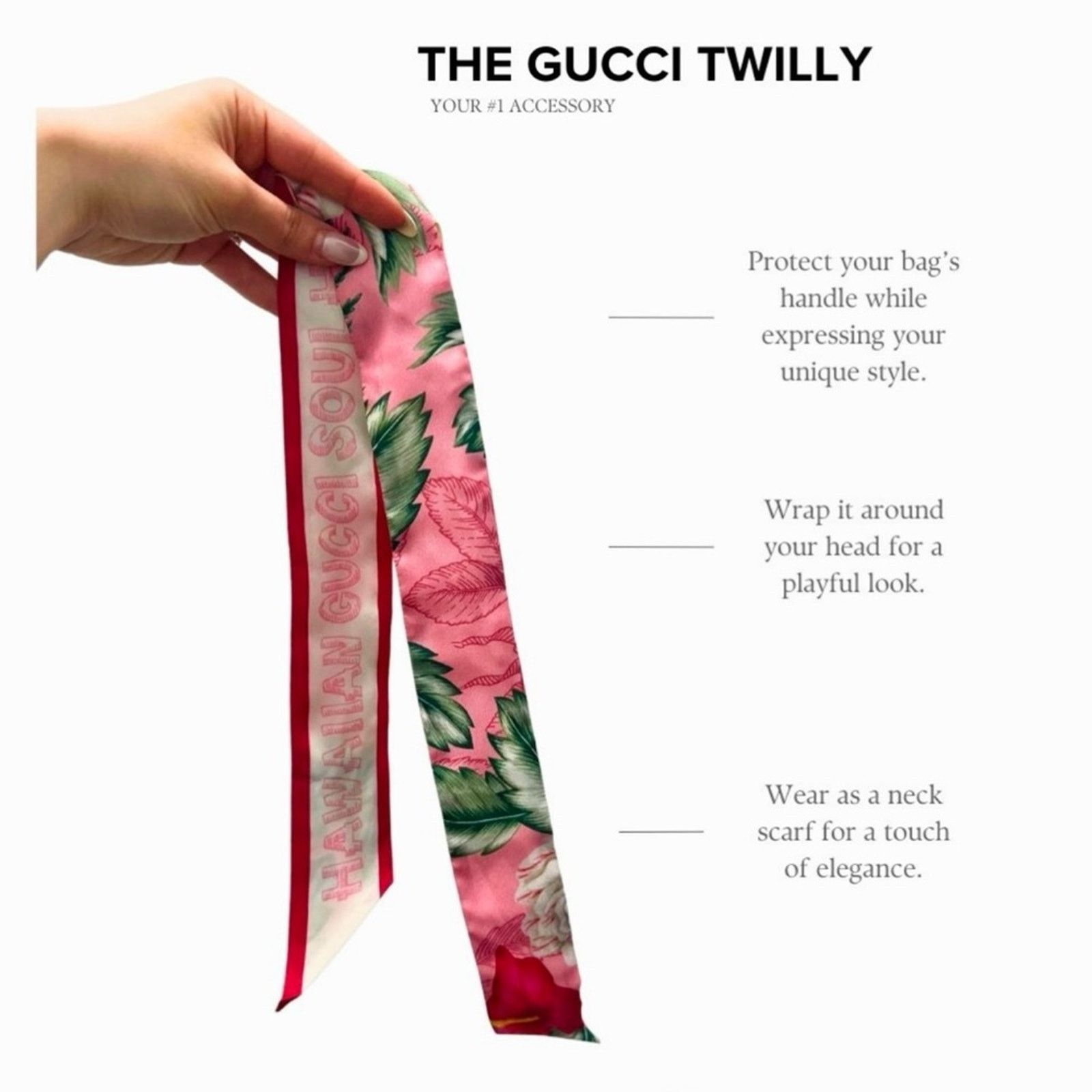 Gucci NiB Gucci Pink Silk Hawaiian Floral Twill Neck Bow Bag Scarf Size ONE SIZE - 3 Thumbnail