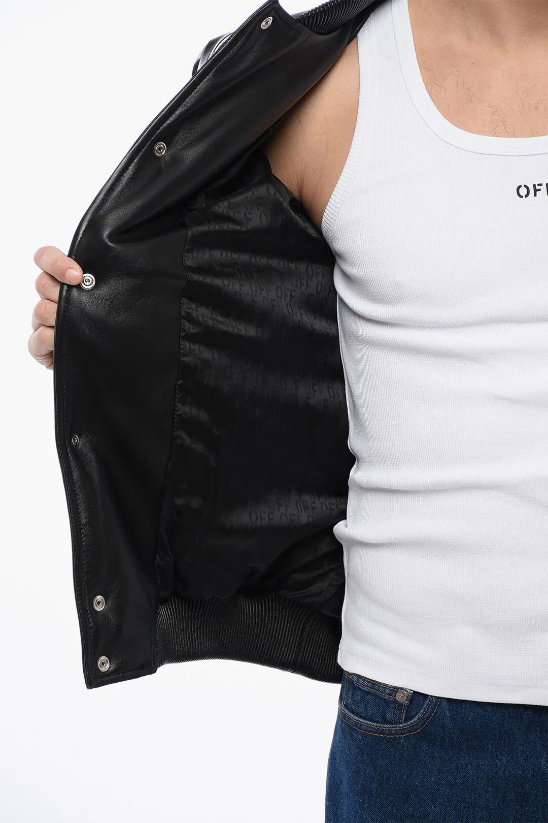 Off-White og1mm0426 Leather Varsity Bomber Jacket in Black Size US S / EU 44-46 / 1 - 5 Thumbnail
