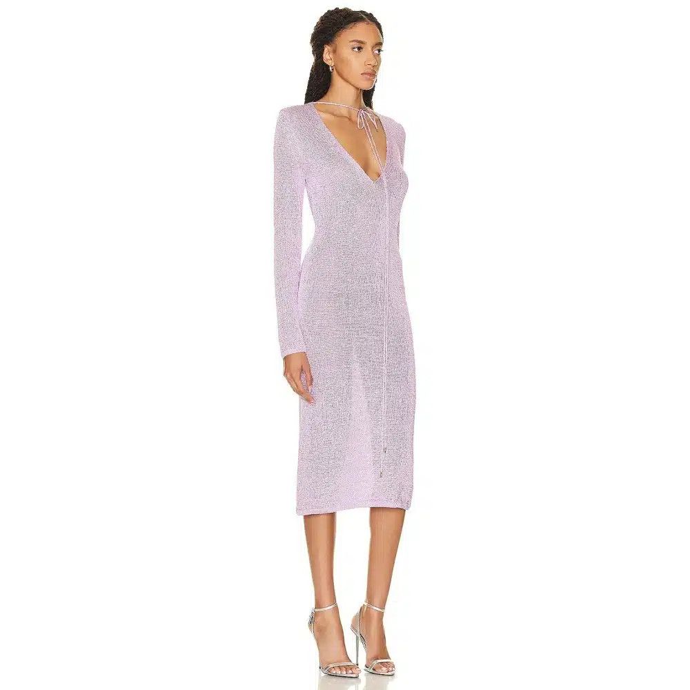 Tom Ford o1loc1c0225 ACK372 Viscose Knitted Dress in Light Lilac Size S / US 4 / IT 40 - 2 Thumbnail