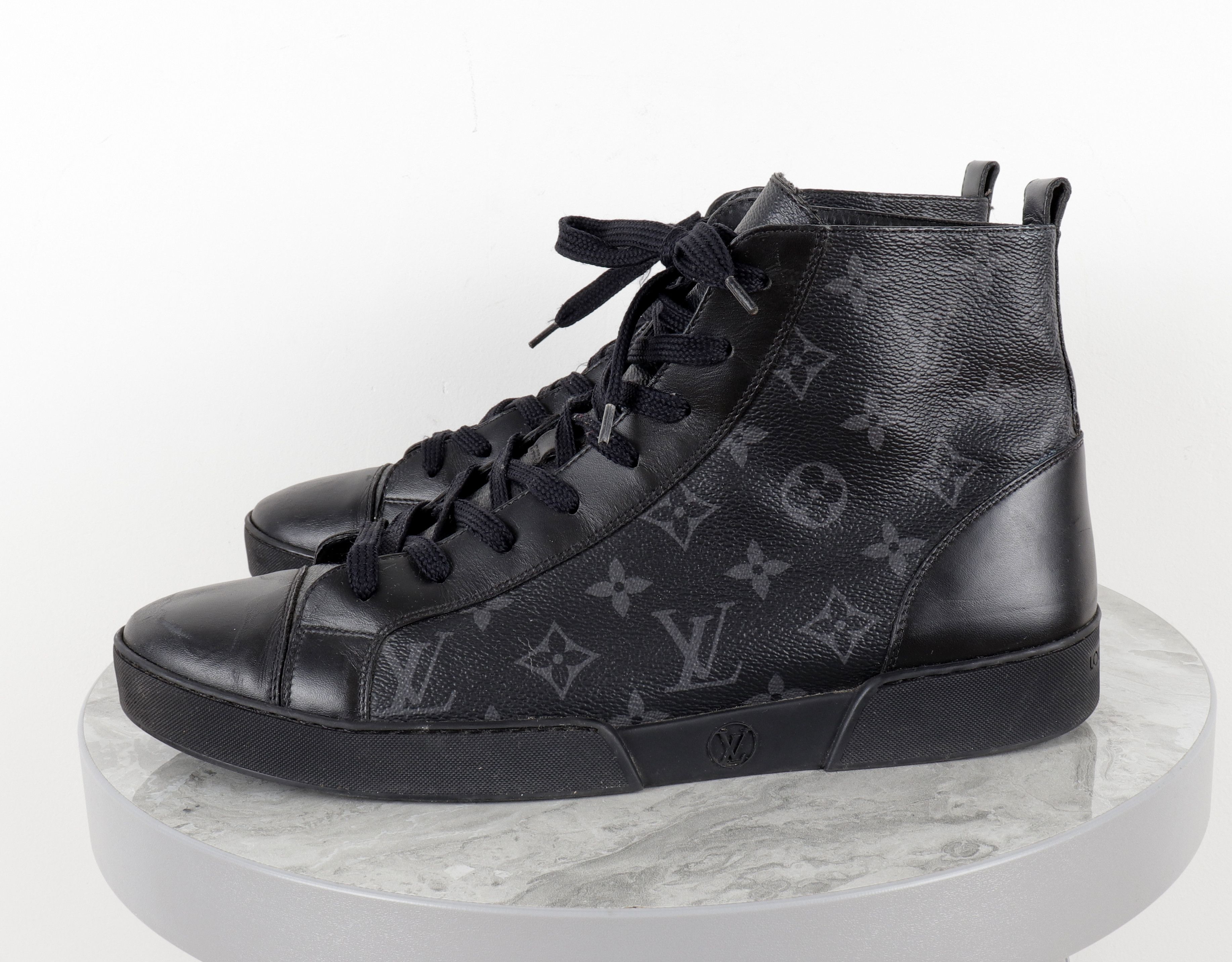 Louis Vuitton Black Grey Monorgam Leather High Top Sneakers