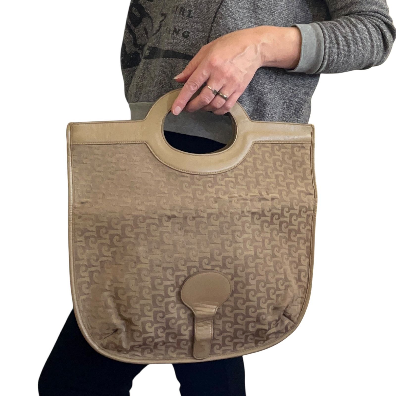 Pierre Cardin × Vintage Pierre Cardin Vintage Jacquard Beige Leather Foldover Tote Size ONE SIZE - 11 Thumbnail
