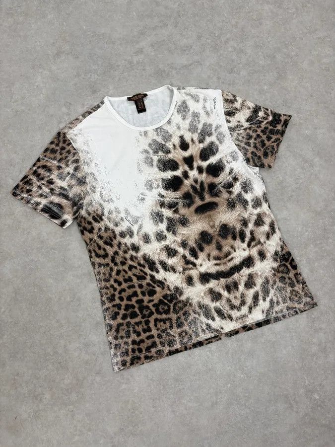 Roberto Cavalli 2000s Roberto Cavalli White Leopard Print T-Shirt Size S / US 4 / IT 40 - 4 Thumbnail