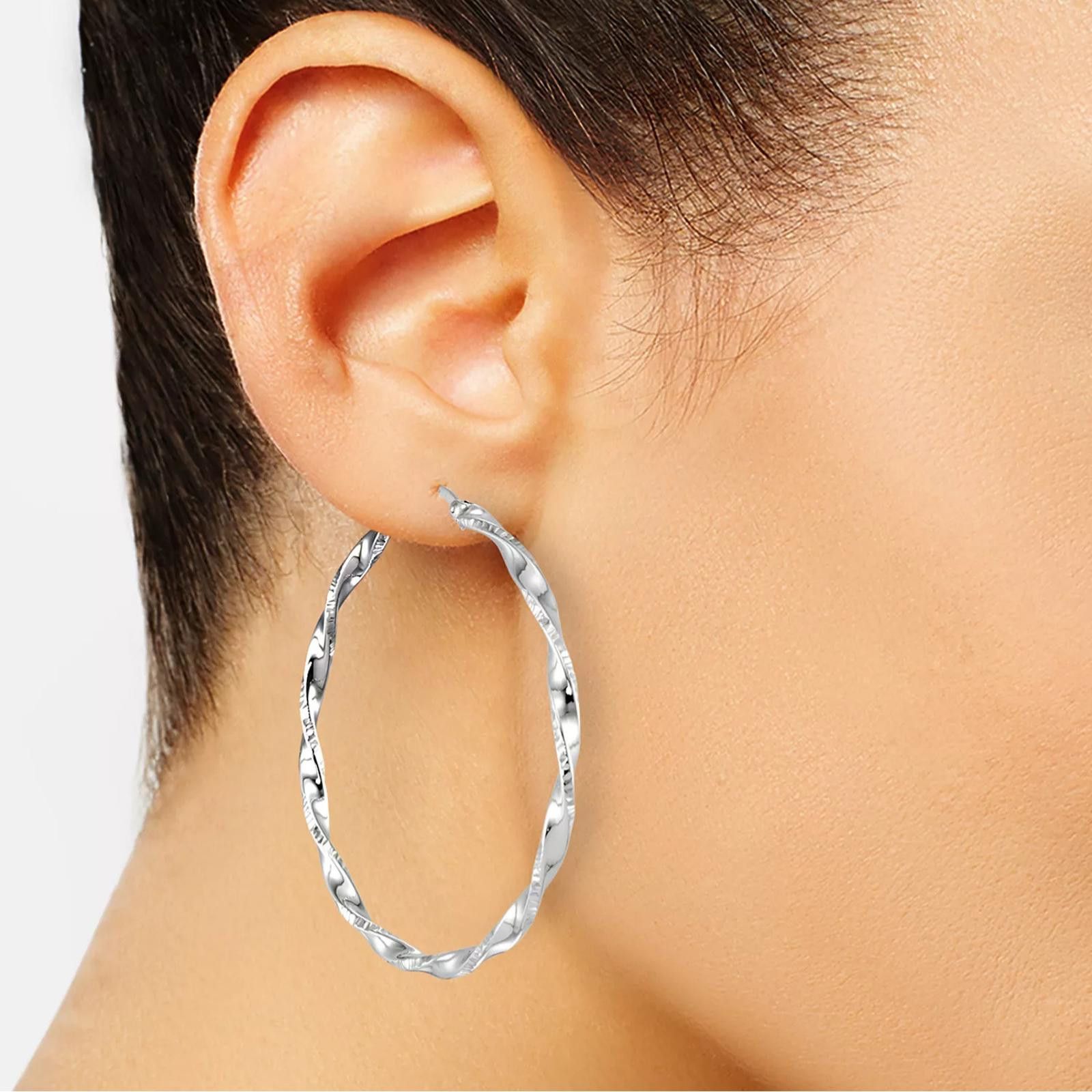 Macys Macy’s Two-Tone Twisted Hoop Earrings – Sterling Silver 45mm Size ONE SIZE - 4 Thumbnail