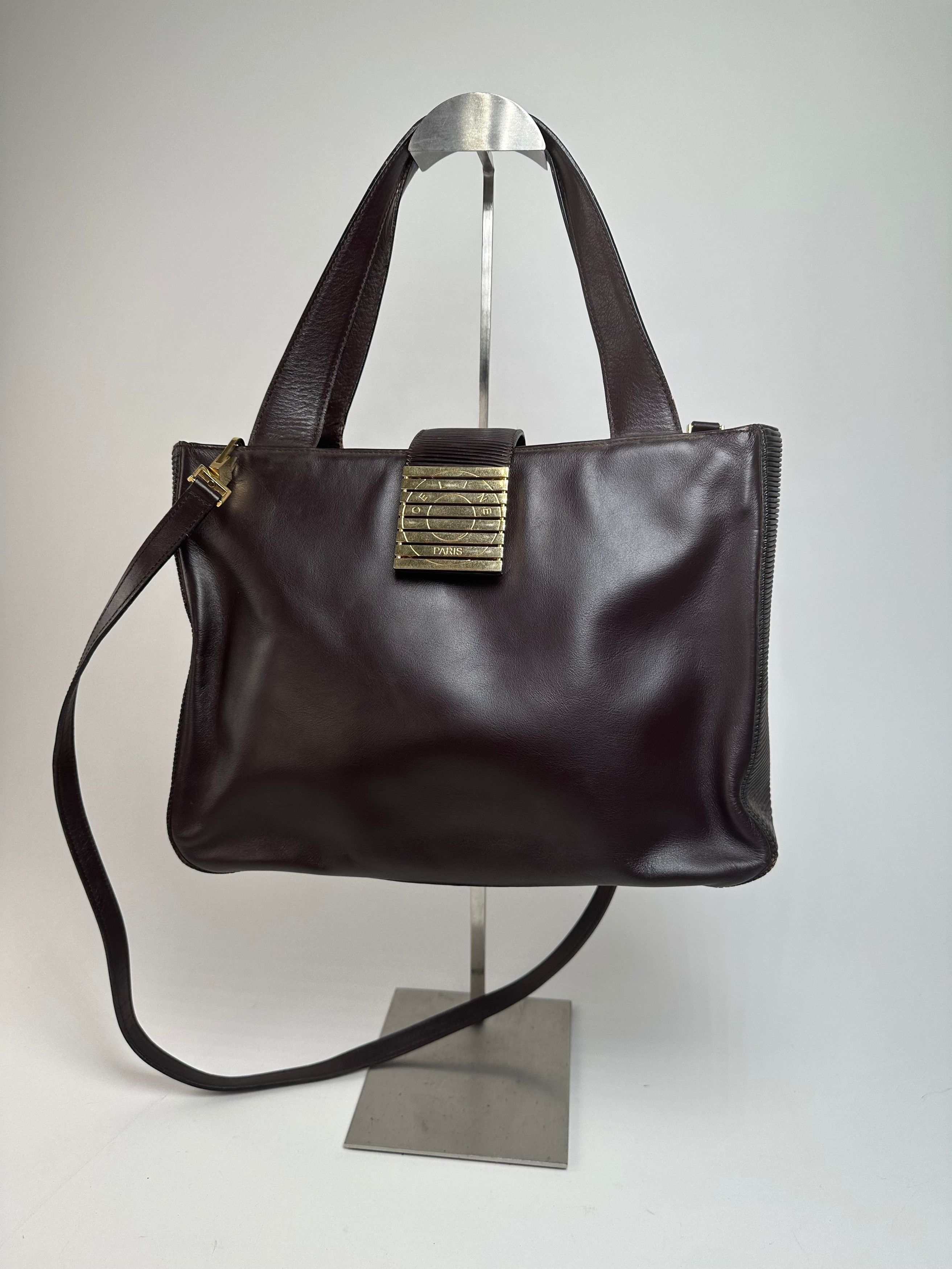 Celine Vintage Smooth Leather Tote Y2K Dark Brown Gold Size ONE SIZE - 1 Thumbnail