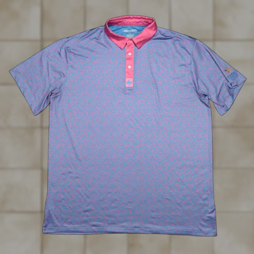 Vintage Pins & Aces Shirt Mens XXL Blue Flamingos PerformancePolo Golf Shirt Size US XXL / EU 58 / 5 - 1 Thumbnail