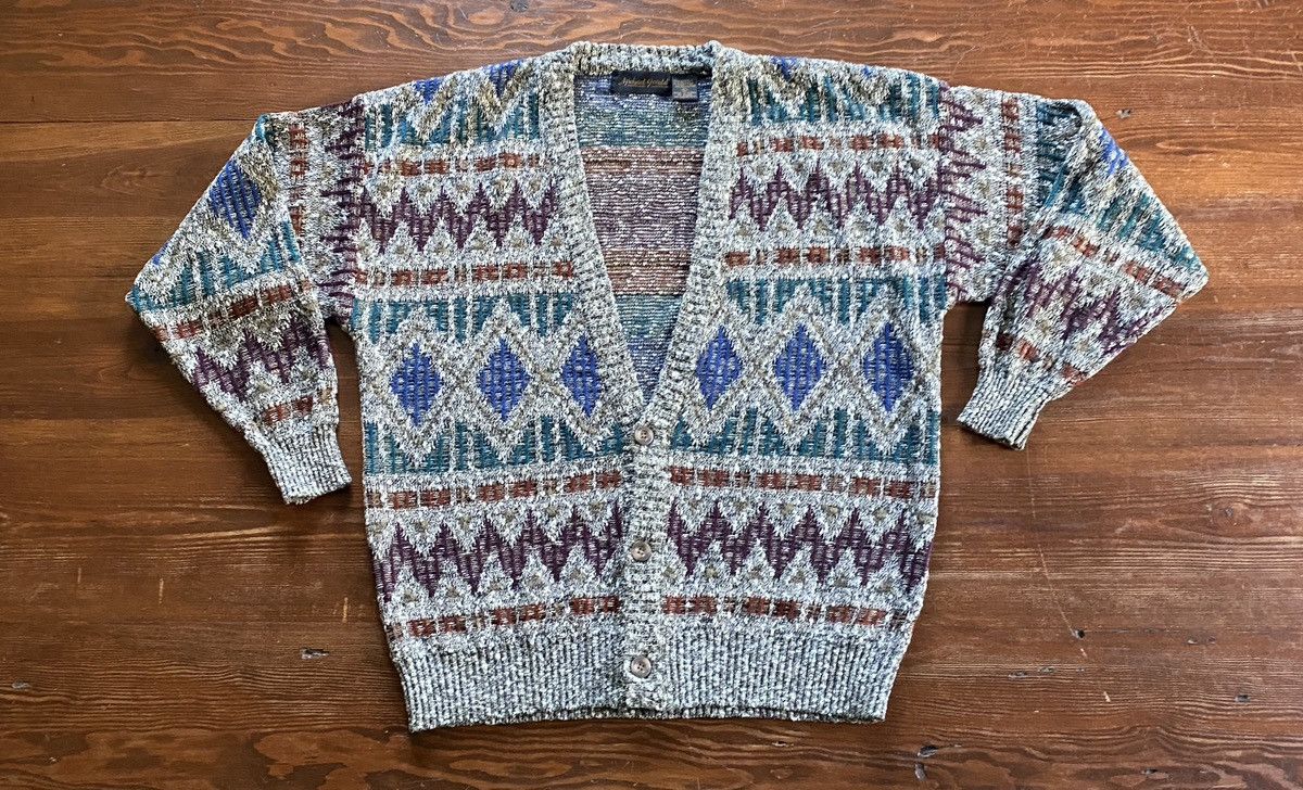 Vintage Vintage 80’s Michael Gerald Multi Pattern Cardigan Sweater Size US L / EU 52-54 / 3 - 2 Thumbnail