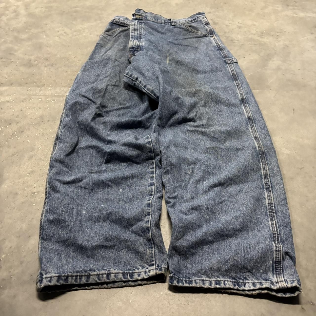 Japanese Brand × Vintage Crazy Vintage Y2K/2000s Baggy Medium Wash Workwear Carpenter Skater Denim Jeans! Size US 40 / EU 56 - 3 Thumbnail