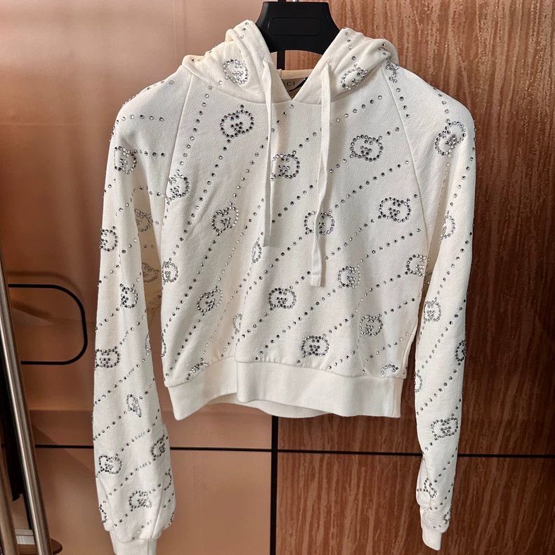 Gucci Gucci White rhinestone full print double g short hoodie 250 Size US XS / EU 42 / 0 - 1 Thumbnail