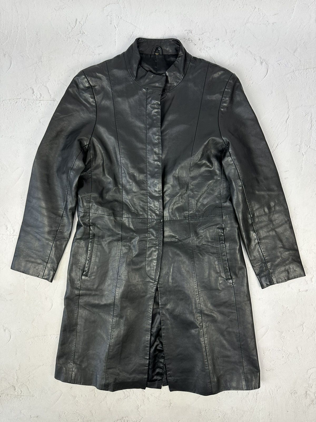 Vintage Black Leather Trench Coat