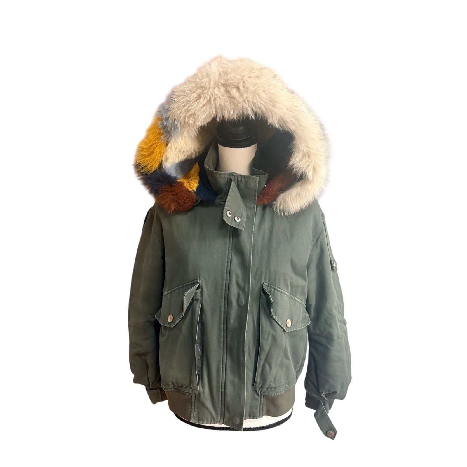 Maje Maje Khaki Parka Fox Fur Rabbit Lined Hood Jacket Womens Size S / US 4 / IT 40 - 2 Thumbnail