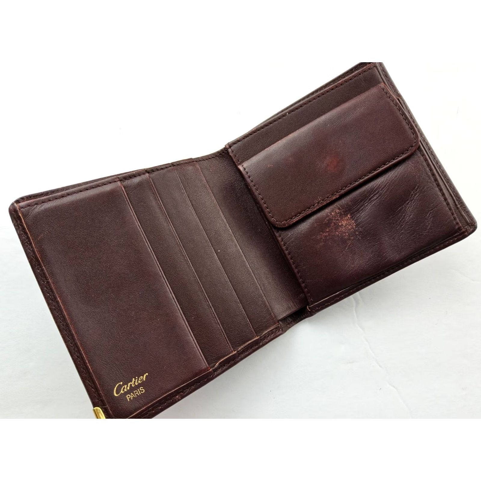 Cartier VINTAGE Cartier Leather Bifold Wallet Men 90s Bordeaux Leather Credit Card Mens Size ONE SIZE - 3 Thumbnail