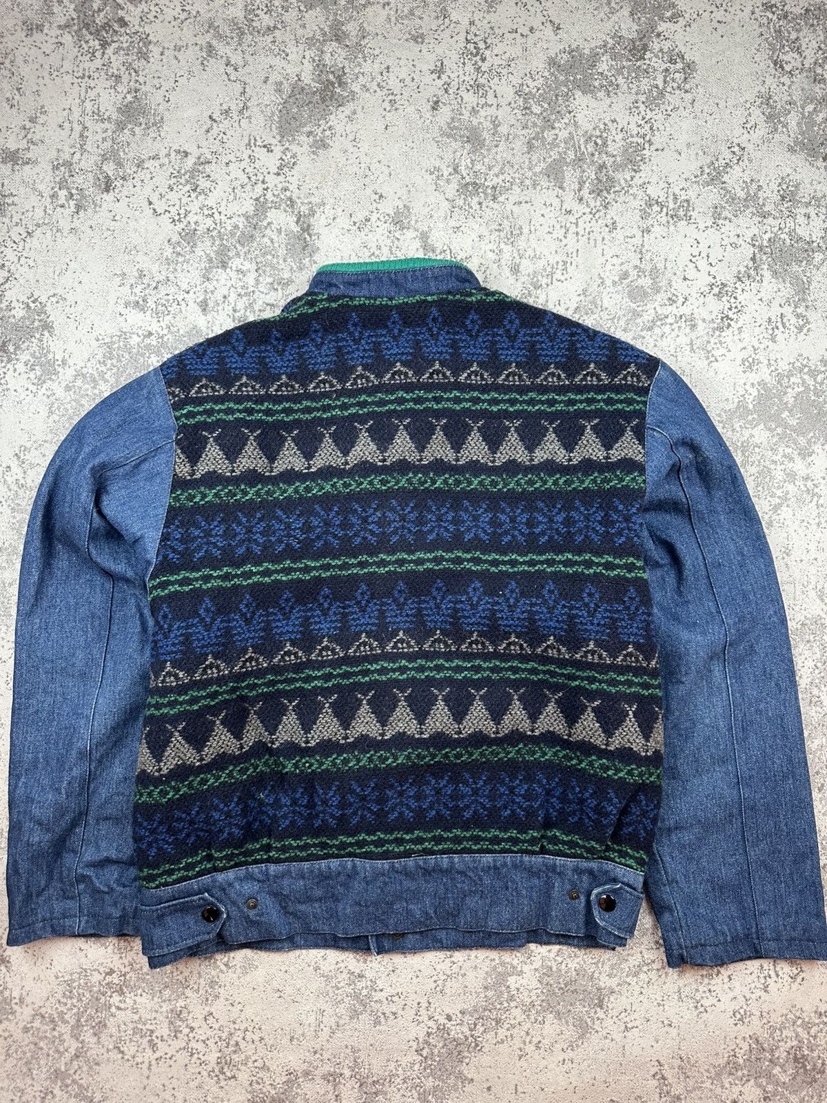 Designer Vintage Rockbox Wool Denim Hybrid Jacket Nordic Knit Pattern Size US M / EU 48-50 / 2 - 10 Thumbnail