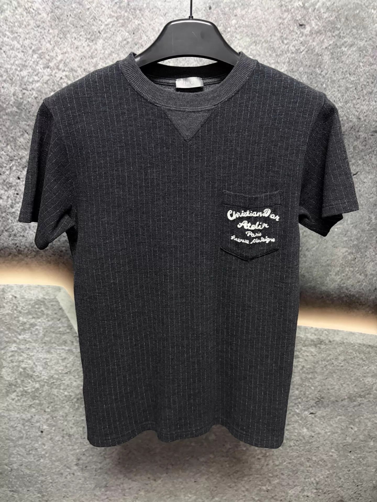 Dior Gray Striped Short-Sleeve Shirt with Pocket Size US XS / EU 42 / 0 - 1 Thumbnail