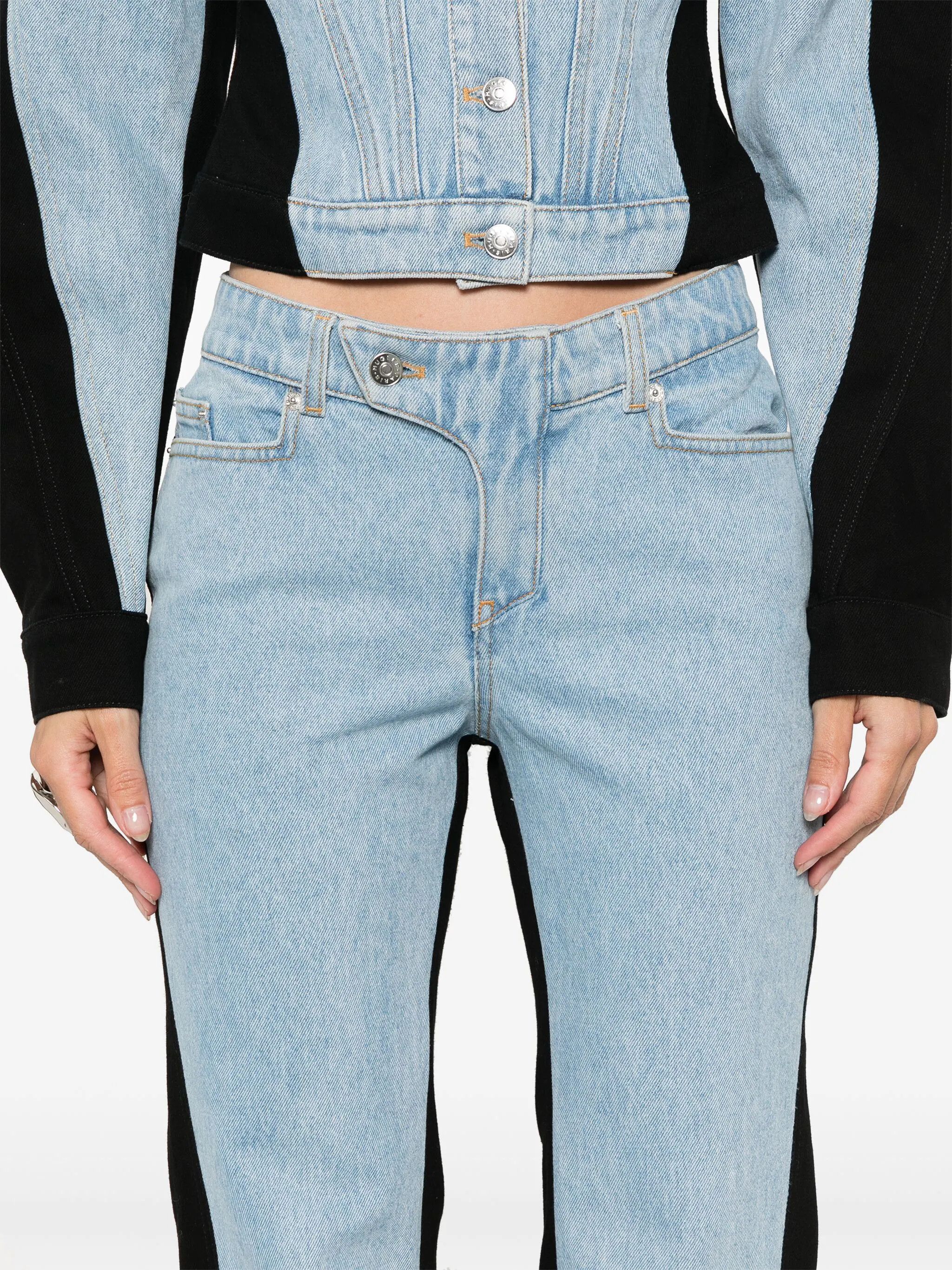 Mugler o1s22i1n1024 Bicolor Straight Leg Jeans in Black & Blue Size 28" / US 6 / IT 42 - 4 Thumbnail
