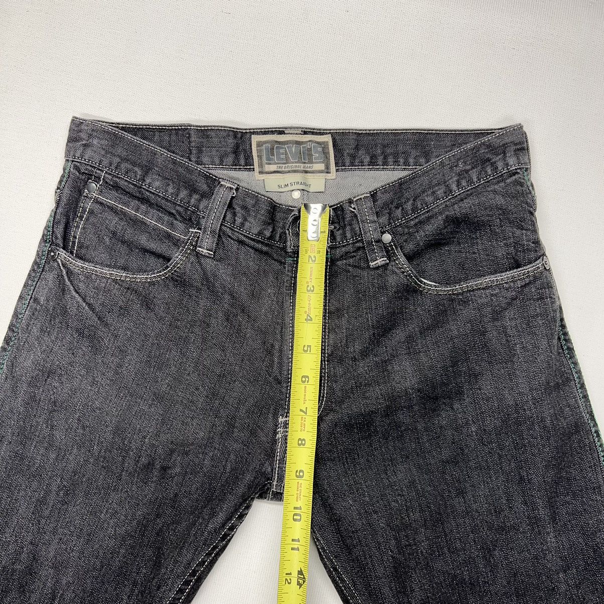 Levi's Levis Slim Straight Jeans Black Green Stitch Pockets Denim Size US 33 - 22 Thumbnail