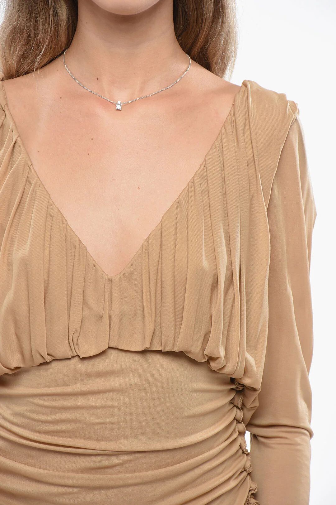 Saint Laurent Paris og1mm0326 Crepe De Chine Draped Dress in Beige Size M / US 6-8 / IT 42-44 - 3 Thumbnail