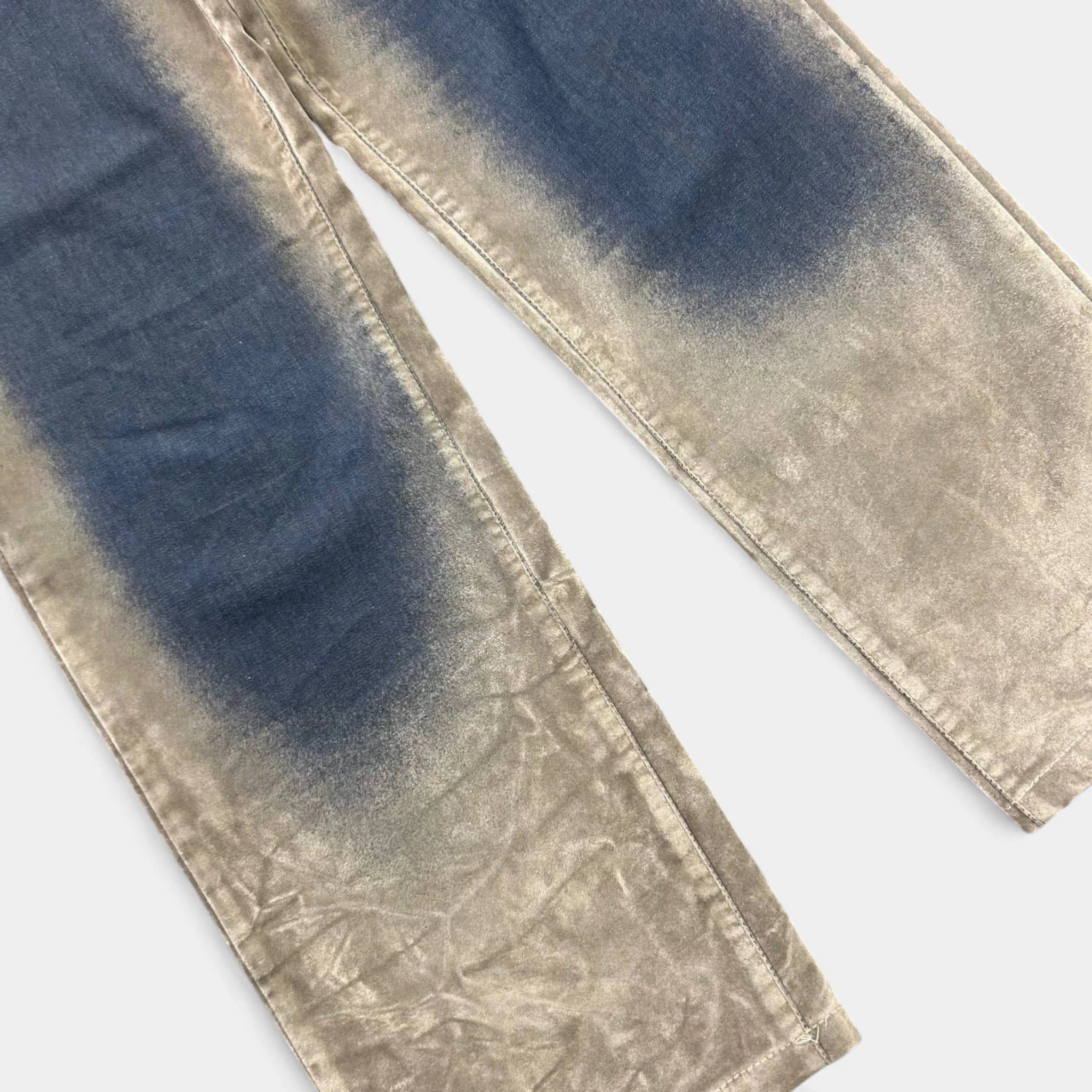Just Cavalli Just Cavalli Suede Beige and Blue Straight Leg Pants Size US 35 - 3 Thumbnail