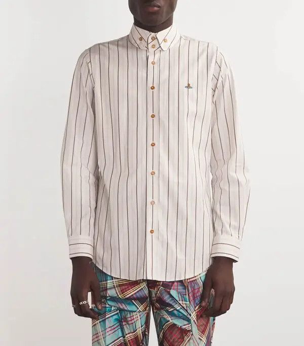 Vivienne Westwood o1srvl11e0326 Striped Logo-embroidered Shirt in Beige Size US XL / EU 56 / 4 - 3 Thumbnail