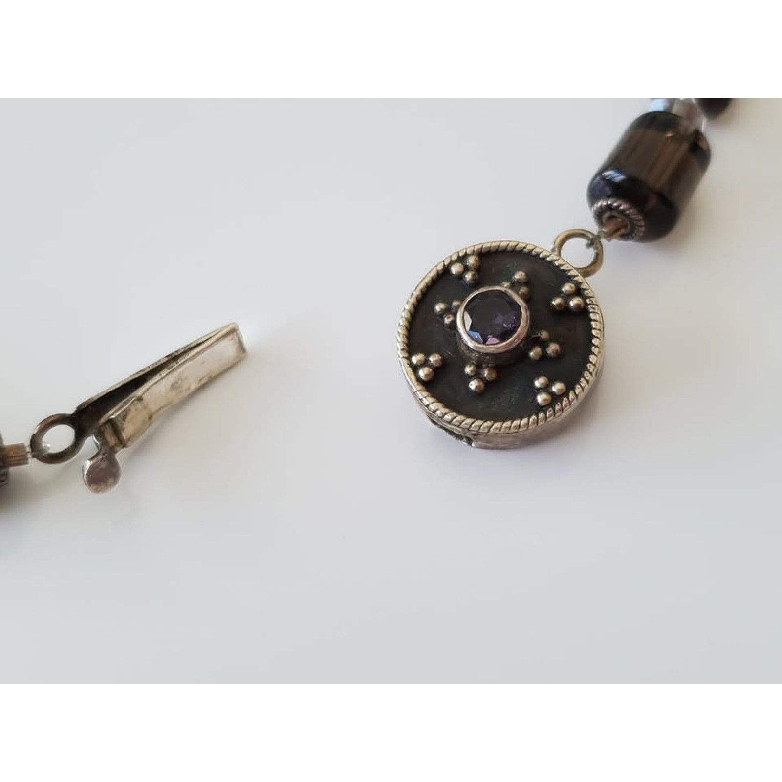 Other Smokey Glass Beaded Necklace Sterling Amethyst Box Clasp Size ONE SIZE - 7 Thumbnail