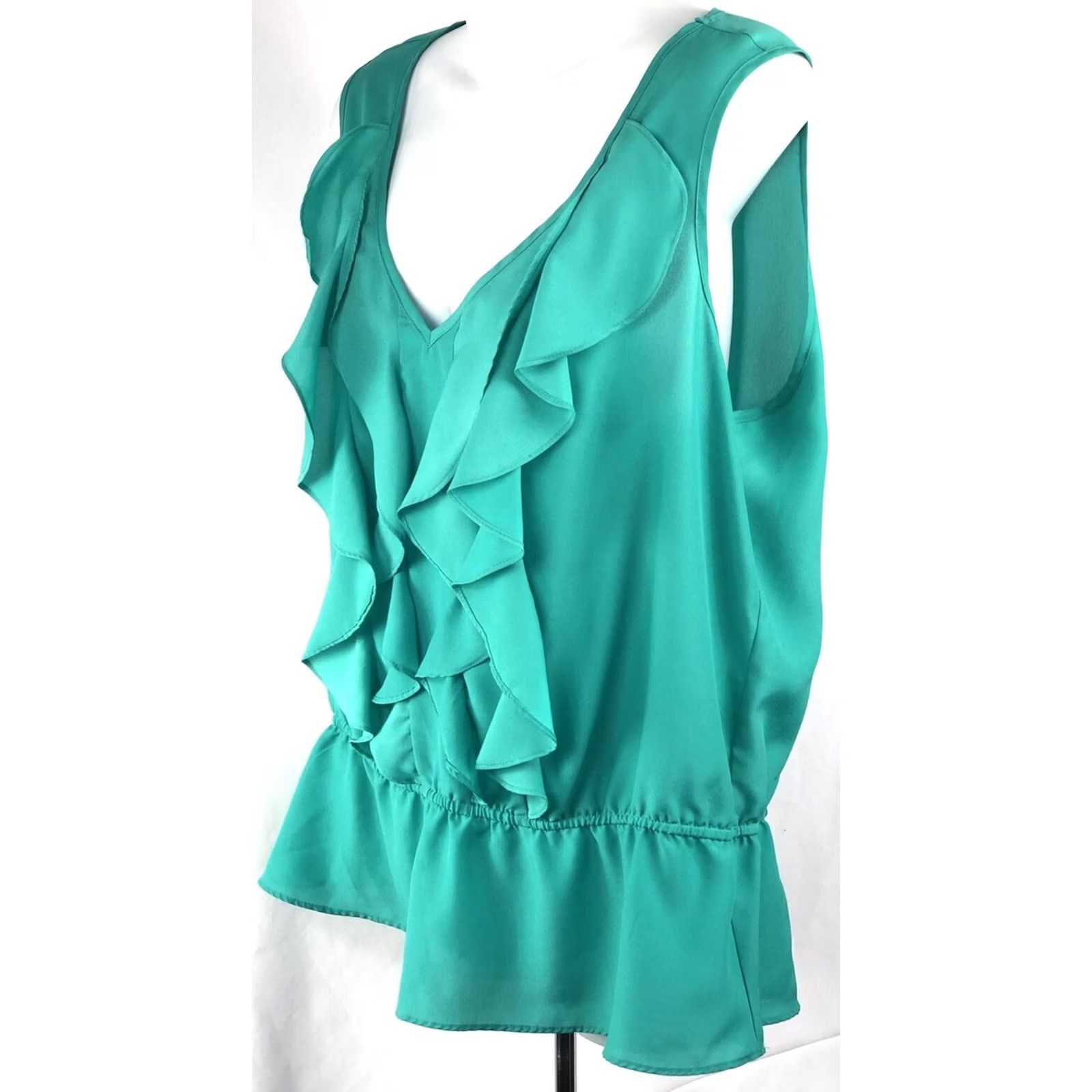 Vintage VINTAGE Metaphor Sleeveless Top XL Green Ruffles Front V-Neck Peplum Blouse Women 90s City Classic Glam Womens Size XL / US 12-14 / IT 48-50 - 3 Thumbnail
