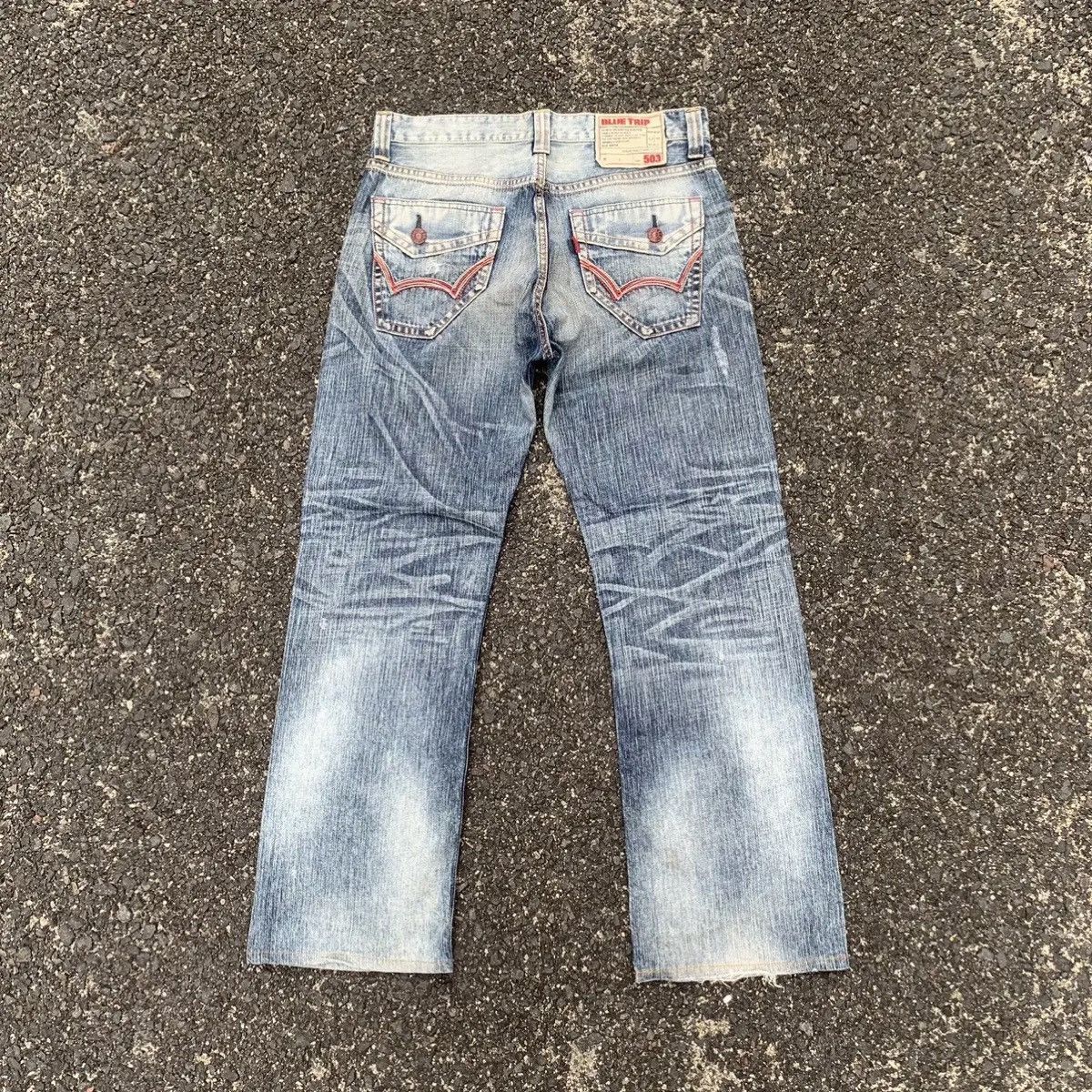 Japanese Brand 🔥THRASHED🔥Japanese Vintage Jeans Faded Wash Denim Pants Size US 34 / EU 50 - 10 Thumbnail