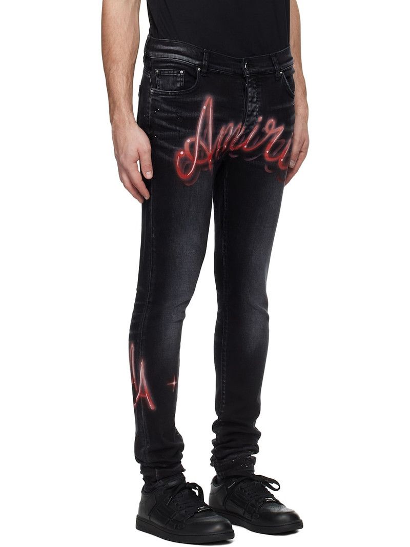 Amiri oc11z0126 Airbrush Logo Skinny Jeans in Black Size US 34 / EU 50 - 2 Thumbnail