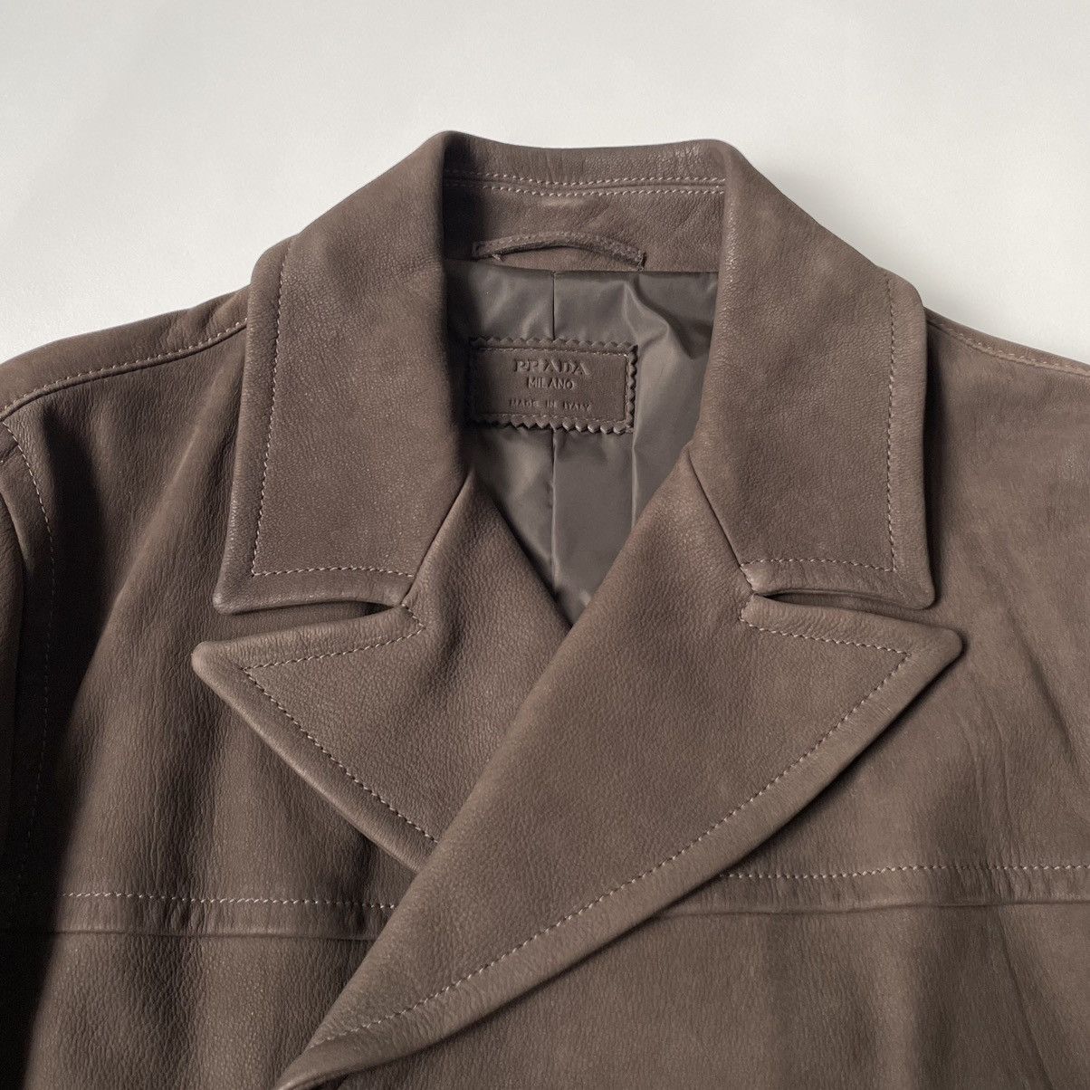 Prada Early 2000s Leather Mac / Pea Coat Size US M / EU 48-50 / 2 - 4 Thumbnail
