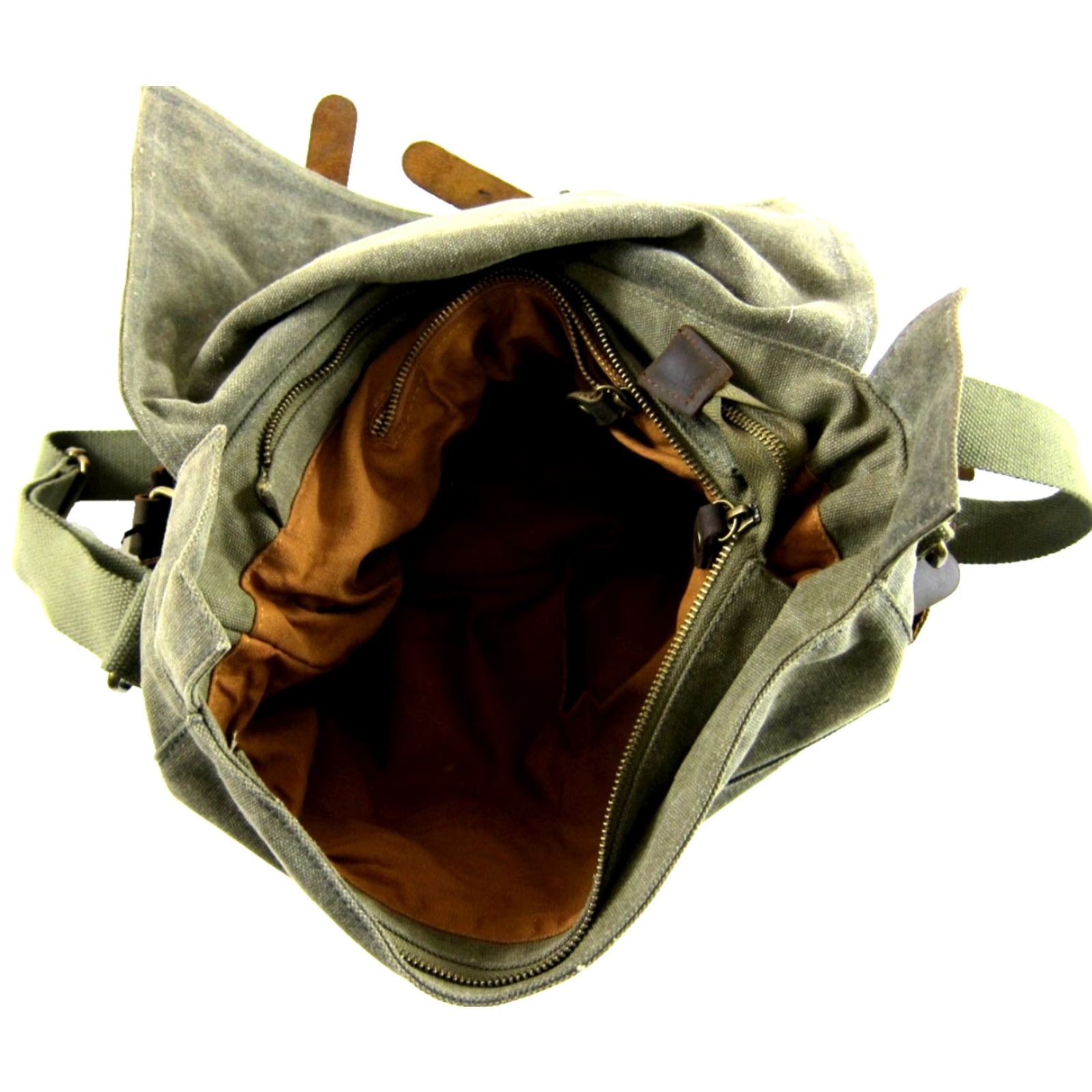 Vintage Kattee Canvas Leather Trim Zippered Camera Messenger Shoulder Bag Green Brown Size ONE SIZE - 6 Thumbnail