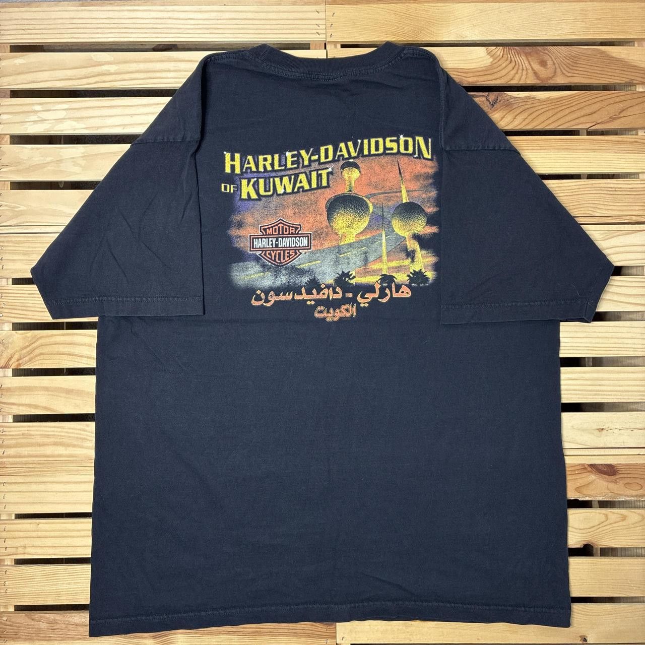 Harley Davidson Vintage Harley Davidson Kuwait 2005 Black Biker Tee Size 2XL Size US XXL / EU 58 / 5 - 2 Thumbnail