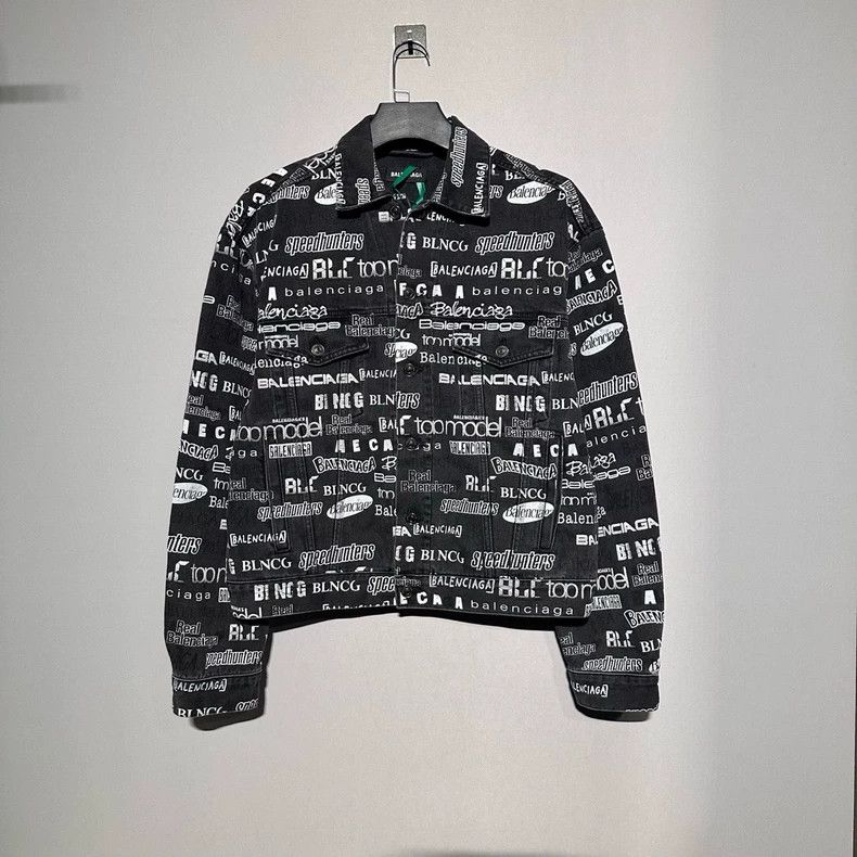 Balenciaga Washed Black Full Print Logo Jacket - Men's - B