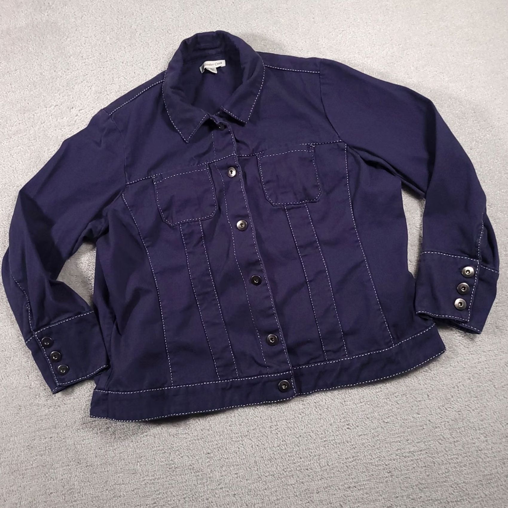 Coldwater Creek Coldwater Creek Denim Jacket Women's 20 Blue Contrasting White Pick Stitch Jacket Women Plus Size 20 Blue Stitching Pockets Modern Casual Size 3XL / US 20-22 - 2 Thumbnail