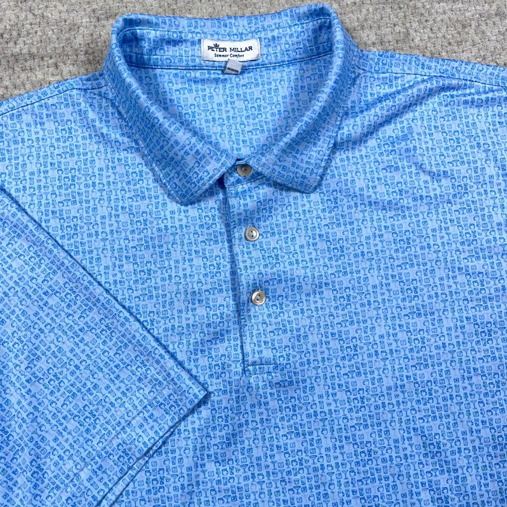 Peter Millar Peter Millar Polo Shirt Men 2XL Blue Geometric Logo Short Sleeve Size US XXL / EU 58 / 5 - 3 Thumbnail