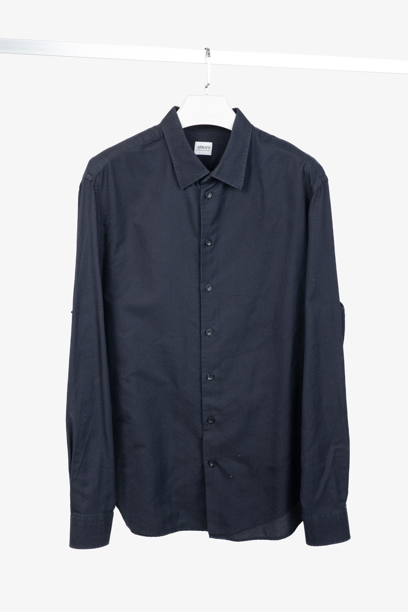 Armani Collezioni Armani Collezioni Herringbone-Texture Cotton Buttoned Shirt Size US XXL / EU 58 / 5 - 1 Thumbnail