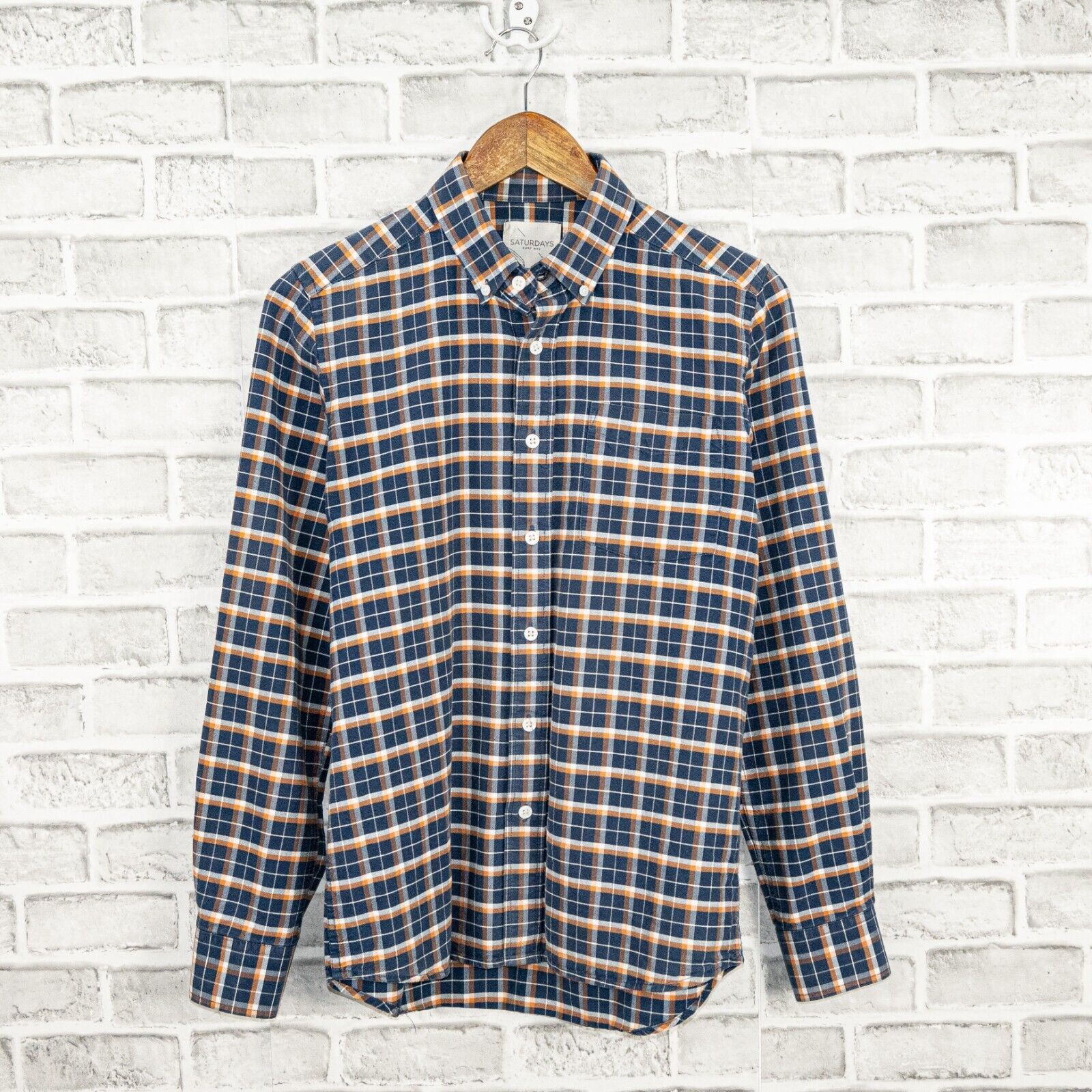 Saturdays NYC SATURDAYS Surf NYC Men's Button Down Shirt Blue Orange Plaid Size US S / EU 44-46 / 1 - 1 Thumbnail