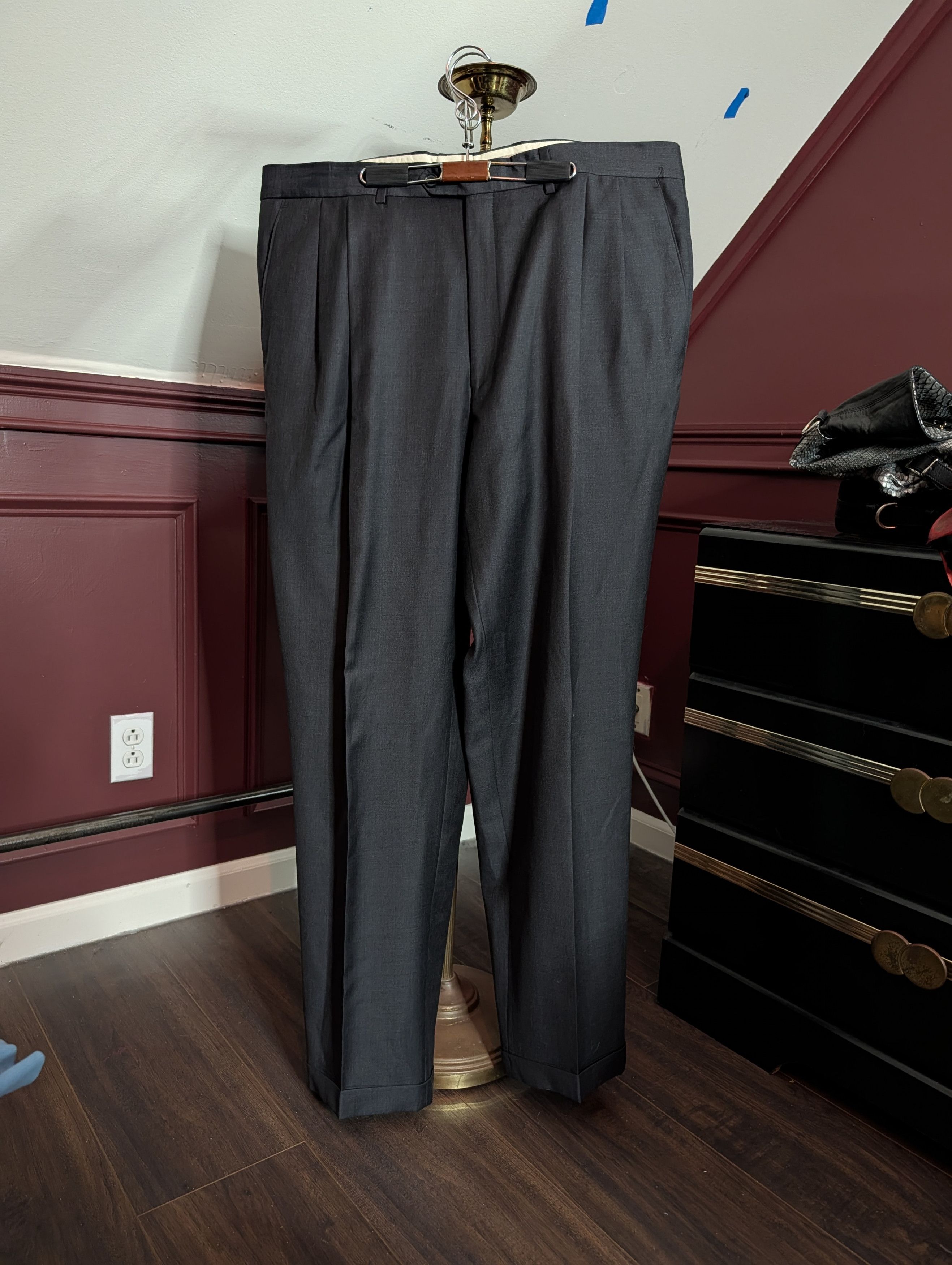Santorelli Charcoal gray Como 2 cuffed pleated wool dress pants Size US 40 / EU 56 - 1 Thumbnail
