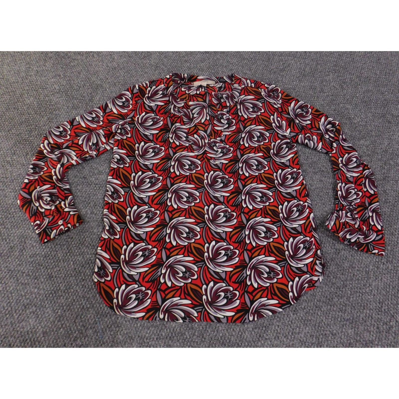 Loft LOFT Blouse Tunic Red Floral Long Sleeve Polyester Women Small Shirt Size S / US 4 / IT 40 - 4 Thumbnail