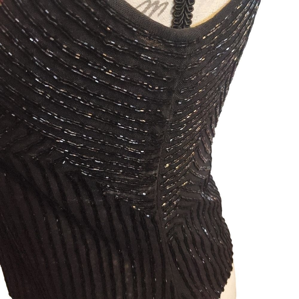 Bergdorf Goodman Carmen Marc Valvo Bergdorf Goodman Sz Med Black Beaded Scoop Size M / US 6-8 / IT 42-44 - 5 Thumbnail