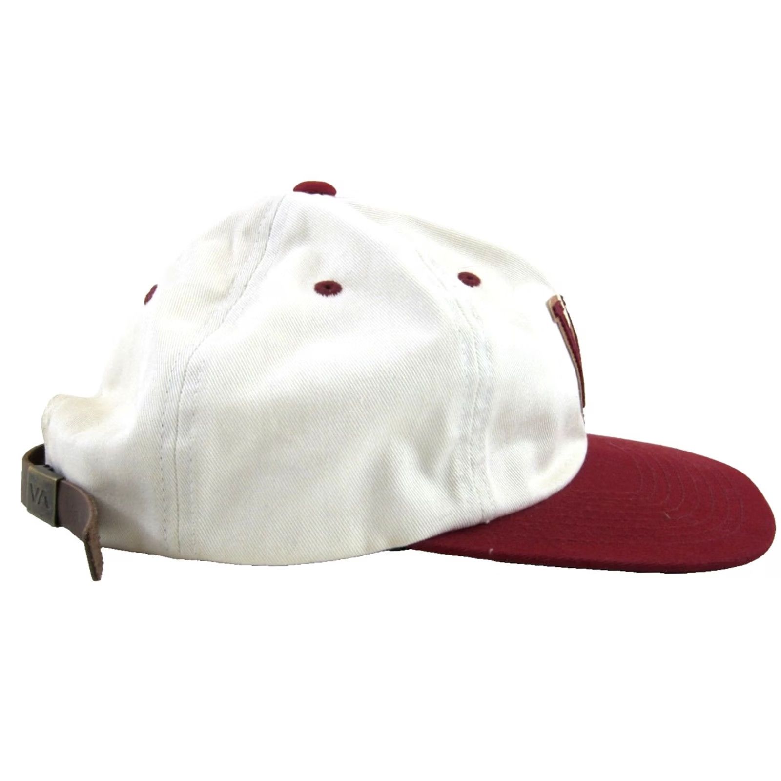 RVCA Vintage RVCA VA All The Way Red Canvas Brown Leather Strap Baseball Hat Size ONE SIZE - 4 Thumbnail